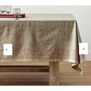 Pottery Barn Jade Floral Block Print Tablecloth